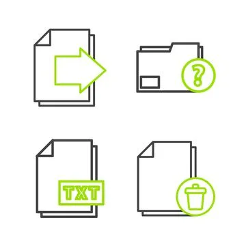 Set line Delete file document TXT Unknown folder and Next page arrow icon. Ve Illustrazione stock