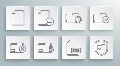 Set line Delete folder, Document with minus, Folder and lock, PSD file document Stock Illustration