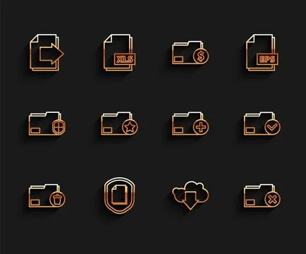 Set line Delete folder, Document protection concept, Next page arrow, Cloud Stock Illustration