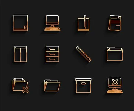 Set line Delete folder, Document, File document, Carton cardboard box, Computer 스톡 일러스트