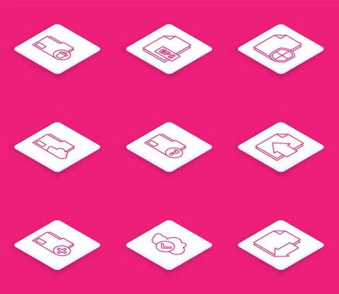 Set line Delete folder, EPS file document, Document protection concept, Cloud Stock Illustration