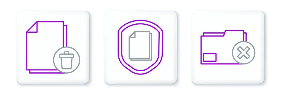 Set line Delete folder, file document and Document protection concept icon... Stock Illustration