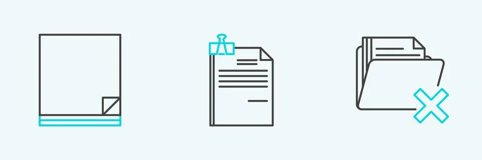 Set line Delete folder, File document and and binder clip icon. Vector イラスト素材