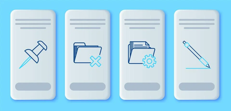 Set line Delete folder, Folder settings with gears, Push pin and Pen line i.. Stock Illustration