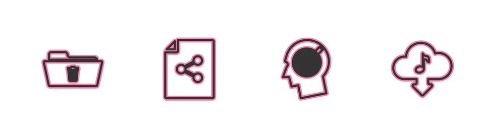 Set line Delete folder, Head hunting concept, Share file and Cloud download Ilustración de archivo