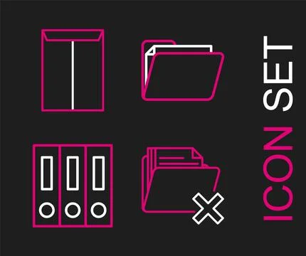 Set line Delete folder, Office folders with papers and documents, Document .. Stock Illustration
