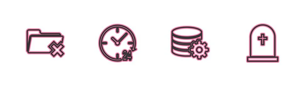 Set line Delete folder, Setting database server, Clock 24 hours and Tombstone Stock Illustration