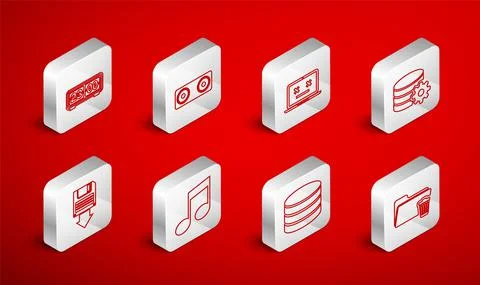 Set line Delete folder, Stereo speaker, Dead laptop, Setting database server 스톡 일러스트
