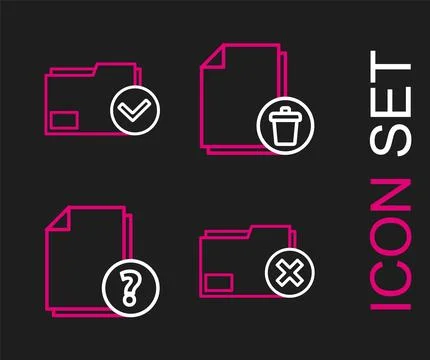 Set line Delete folder, Unknown document, file and Document and check mark .. Stock Illustration