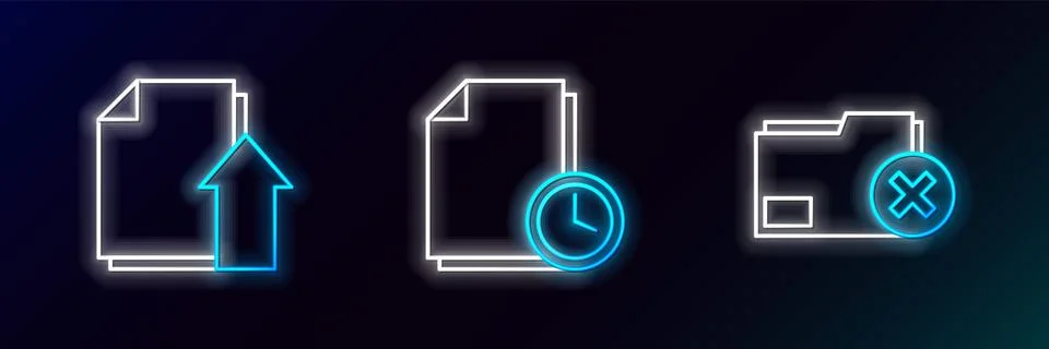 Set line Delete folder, Upload file document and Document with clock icon. .. Stock Illustration