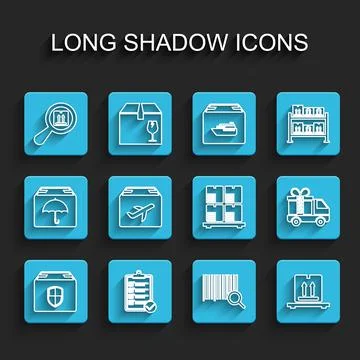 Set line Delivery box security shield, Verification of delivery list, Search Illustrazione stock