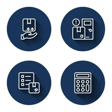 Set line Delivery hand with box, Home delivery services, Verification of list 스톡 일러스트