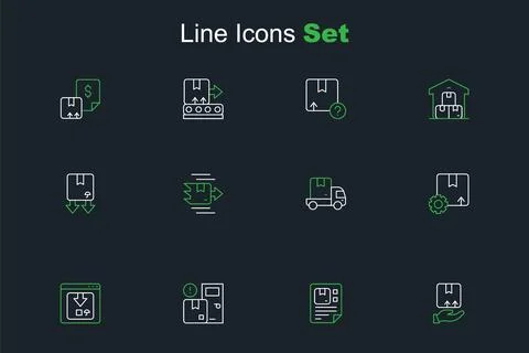 Set line Delivery hand with box Waybill Home delivery services Online app tra 스톡 일러스트