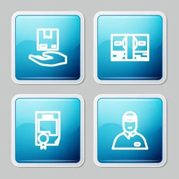 Set line Delivery hand with boxes, Stacks paper money cash, Certificate template Stock Illustration