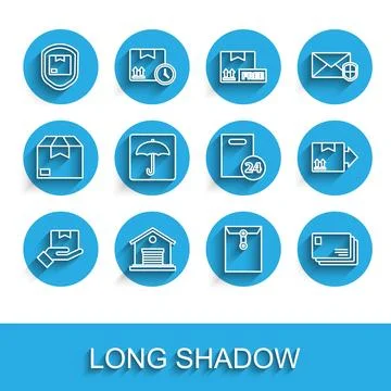 Set line Delivery hand with boxes, Warehouse, pack security shield, Envelope Stock Illustration