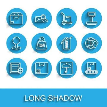 Set line Delivery pack security with shield, Cardboard box traffic symbol 库存插图