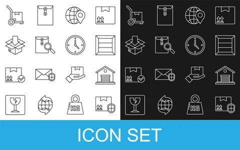 Set line Delivery pack security with shield, Warehouse, Wooden box, Location on Stock Illustration