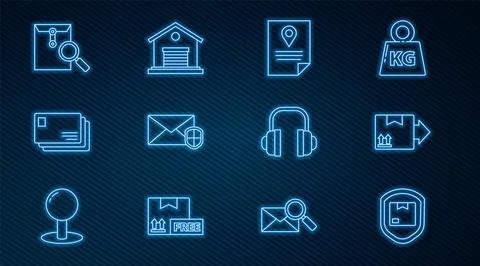 Set line Delivery pack security with shield, Cardboard box traffic symbol Stock Illustration