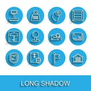 Set line Delivery pack security with shield, Envelope, Scale, Location mark.. 库存插图