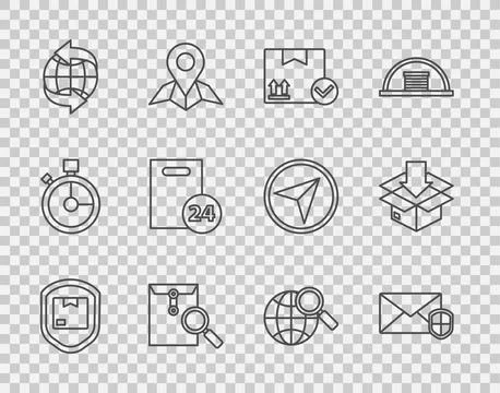 Set line Delivery pack security with shield, Envelope, Package box check ma.. Stock Illustration
