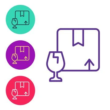 Set line Delivery package box with fragile content symbol of broken glass icon Illustration