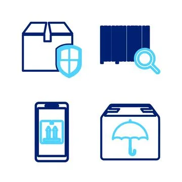 Set line Delivery package with umbrella, Mobile app tracking, Search barcod.. Stock-Illustration