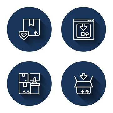 Set line Delivery security with shield, Online app delivery tracking, Warehouse Illustrazione stock