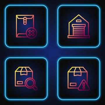 Set line Delivery security with shield, Search package, Delete envelope and Stock Illustration