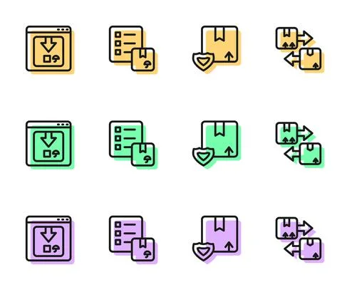 Set line Delivery security with shield, Online app delivery tracking Illustrazione stock