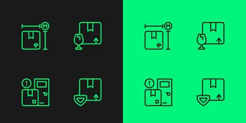 Set line Delivery security with shield, Home delivery services, Cardboard box Stock Illustration