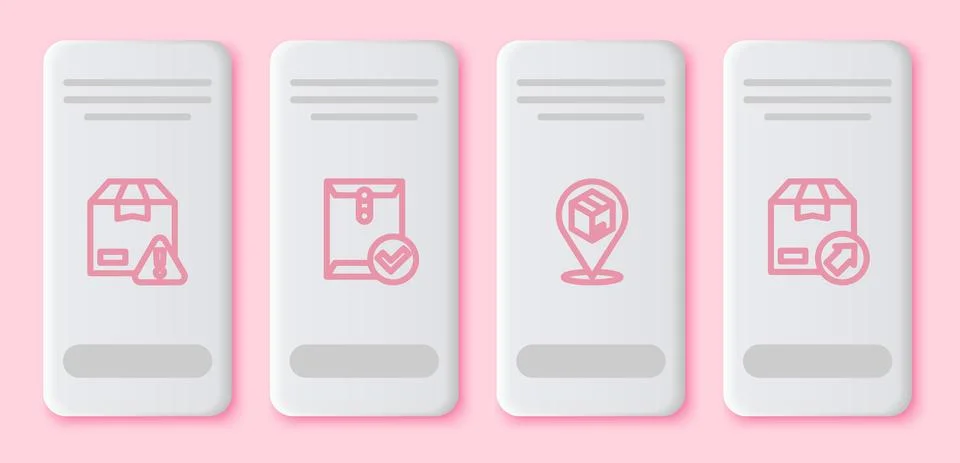 Set line Delivery security with shield, Envelope and check mark, Location Illustrazione stock