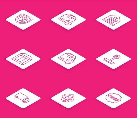 Set line Delivery security with shield, Carton cardboard box, Warehouse 库存插图