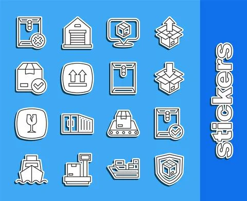 Set line Delivery security with shield, Envelope and check mark, Carton Stock Illustration