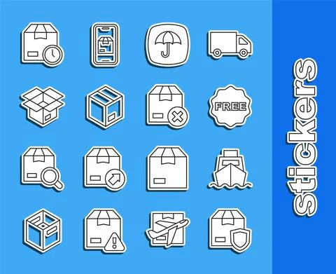 Set line Delivery security with shield, Cargo ship boxes delivery, rice tag Free Stock Illustration