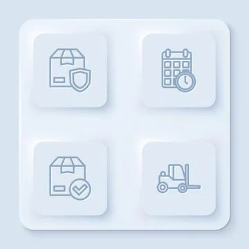 Set line Delivery security with shield, Cardboard box calendar, ackage check Stock Illustration