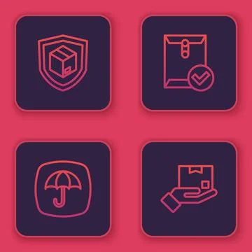 Set line Delivery security with shield, package umbrella, Envelope and check Stock Illustration