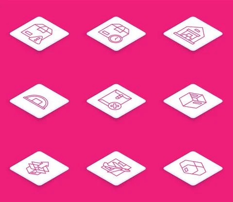 Set line Delivery security with shield, Cardboard box clock, Warehouse, Delete 스톡 일러스트