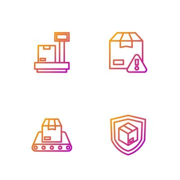Set line Delivery security with shield, Conveyor belt box, Scale cardboard and Stockillustratie