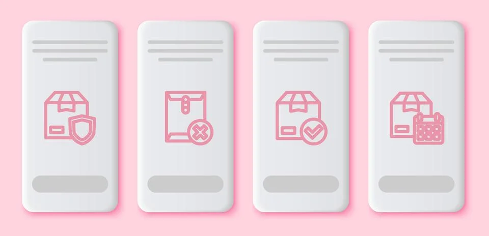 Set line Delivery security with shield, Delete envelope, ackage box check mark Illustrazione stock