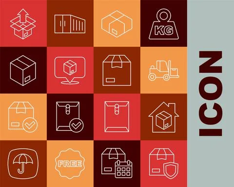 Set line Delivery security with shield, Home delivery services, Forklift truck 스톡 일러스트