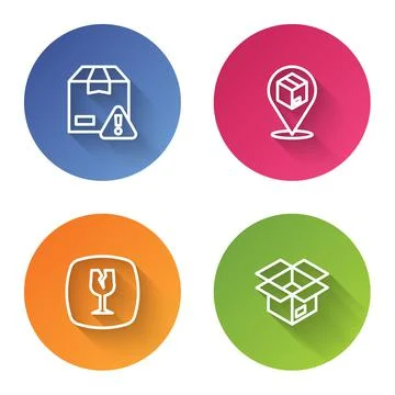 Set line Delivery security with shield, Location cardboard box, Fragile broken Stock Illustration