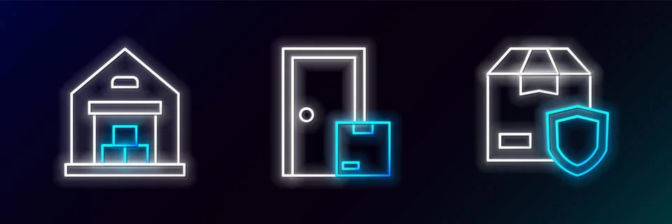 Set line Delivery security with shield, Warehouse and Home delivery services  イラスト素材