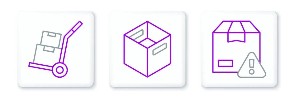 Set line Delivery security with shield, Hand truck and boxes and Carton cardb Illustrazione stock