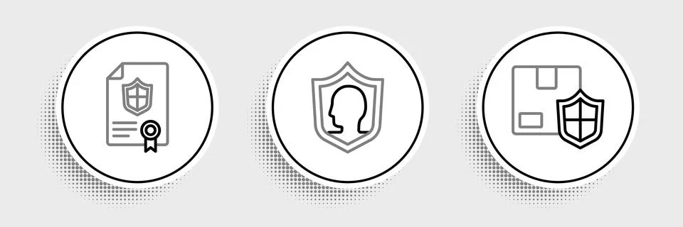Set line Delivery security with shield, Contract and Life insurance icon. Vector Stock Illustration