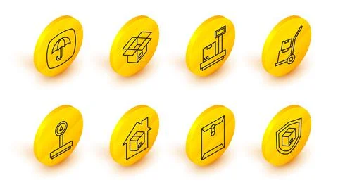 Set line Delivery security with shield, Envelope, Home delivery services, Scale Stock Illustration