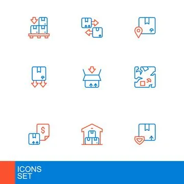 Set line Delivery security with shield, Full warehouse, Waybill, Broken car.. Stock Illustration