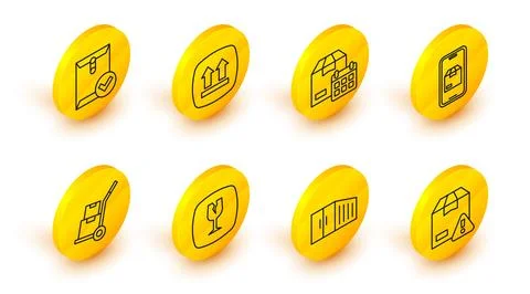 Set line Delivery security with shield, Container, Fragile broken glass, Ha.. 스톡 일러스트