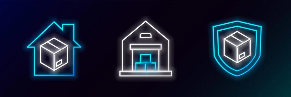 Set line Delivery security with shield, Home delivery services and Warehous.. Illustrazione stock