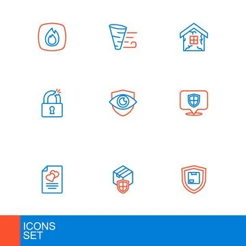 Set line Delivery security with shield, Marriage contract, Location, Broken.. Stock Illustration