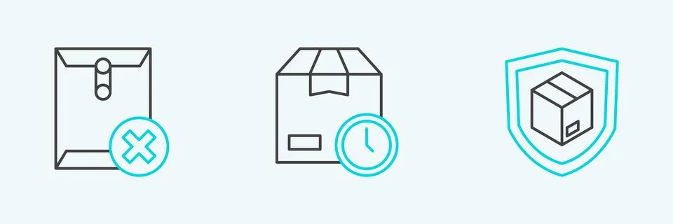 Set line Delivery security with shield, Delete envelope and Cardboard box c.. Stockillustratie